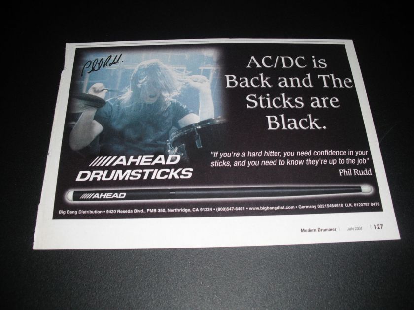 Ahead Drumsticks   AC/DC   Phil Rudd 2001 Print Ad  