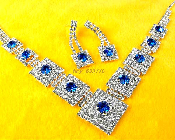 New Gorgeous Prom/Bridal Rhinestone Blue Bead Necklace  