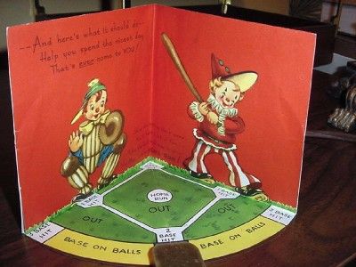 Vintage 1952 Pop Up Birthday Card w/BASEBALL GAME  