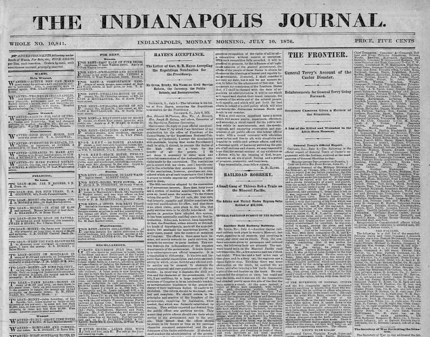 JESSE JAMES MISSOURI RAILROAD ROBBERY, CUSTER MASSACRE, ORIGINAL 