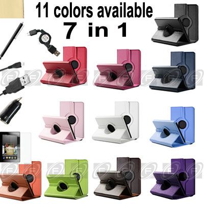 For Kindle Fire Folio Case Cover/Car Charger/USB Cable/Protector 