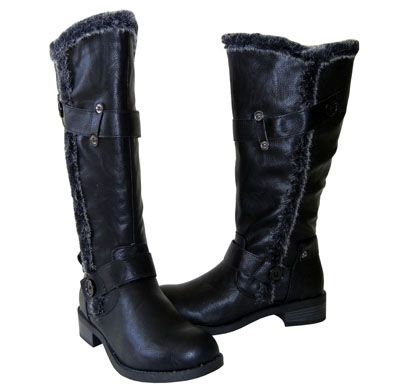   Buttons Rivets Detail Knee High Flat Rider Boots Black AllSz  