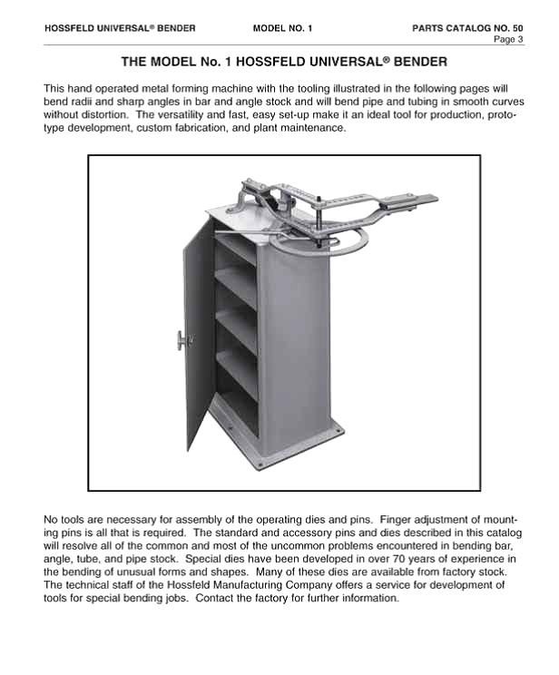 READ THE HOSSFELD MODEL 1 MANUAL BENDER INFORMATION HERE