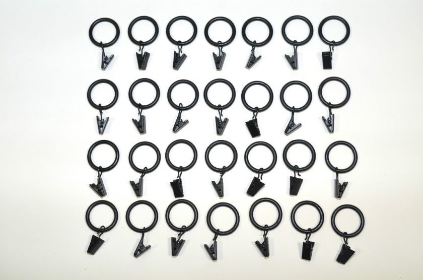 28 Metal Black Curtain Rod Clip Rings 1 Diameter  