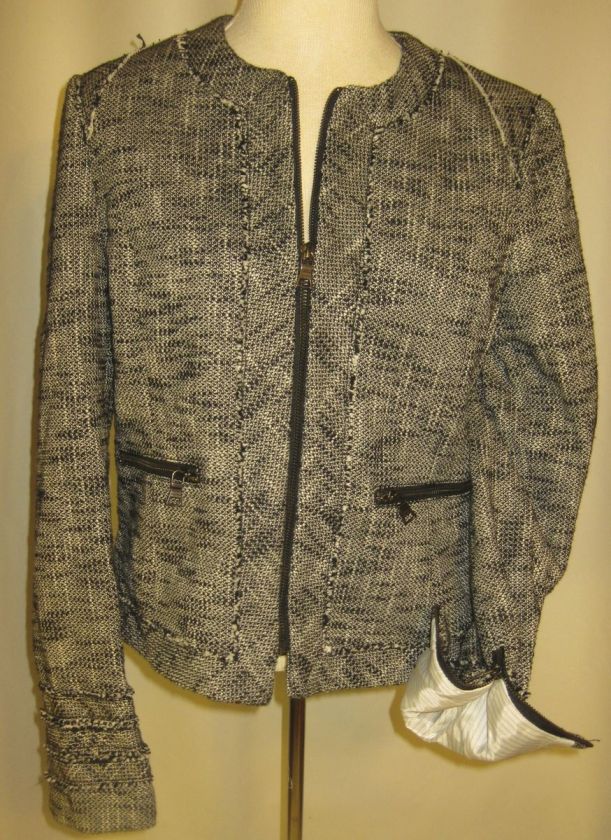 NWT $198 Banana Republic Black Combo Textured collarless jacket Size 