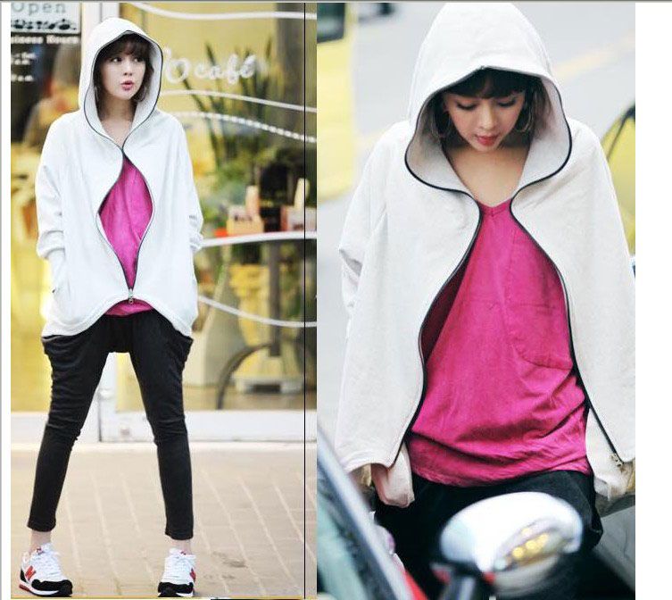 Casual hooded asymmetric hem zipper cardigan Women Outwear Jacket Coat 