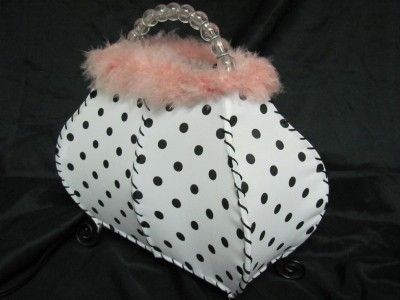 Art Deco Purse Table Light   Black Polka Dot with Pink Boa  