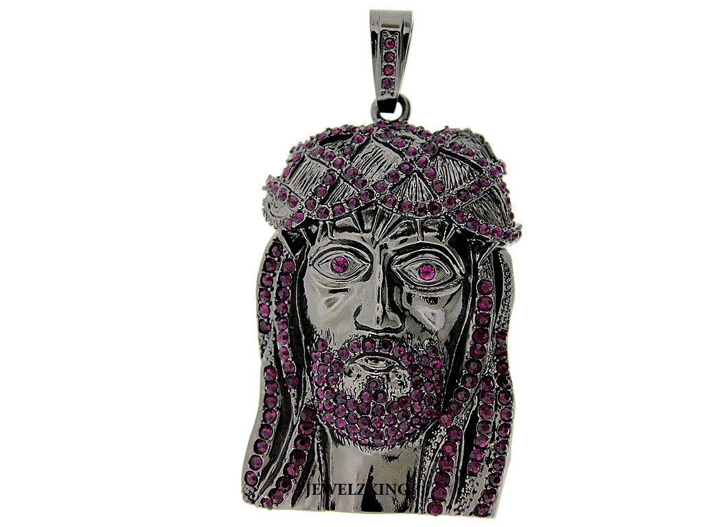 ICED OUT BLACK/PURPLE JESUS PIECE HIP HOP CHARM PENDANT  