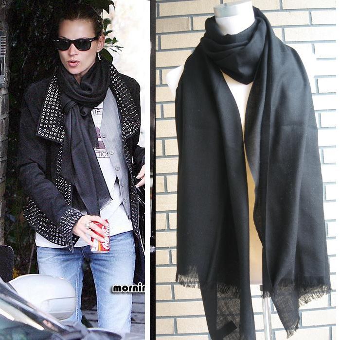 100% Wool Fashion Solid Black Wool Scarf Shawl Wrap  