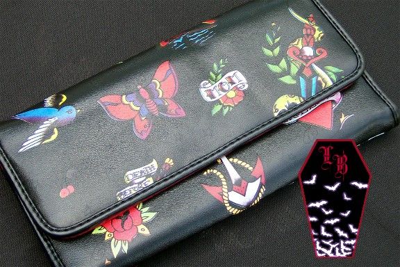 Rock Rebel~Tattoo Tri Fold Wallet~BLACK~Goth/Rockabilly  