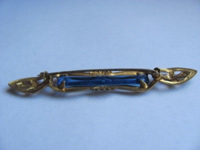   EDWARDIAN VICTORIAN ORNATE LARGE BLUE SAPPHIRE BAGUETTE C CLASP BROOCH