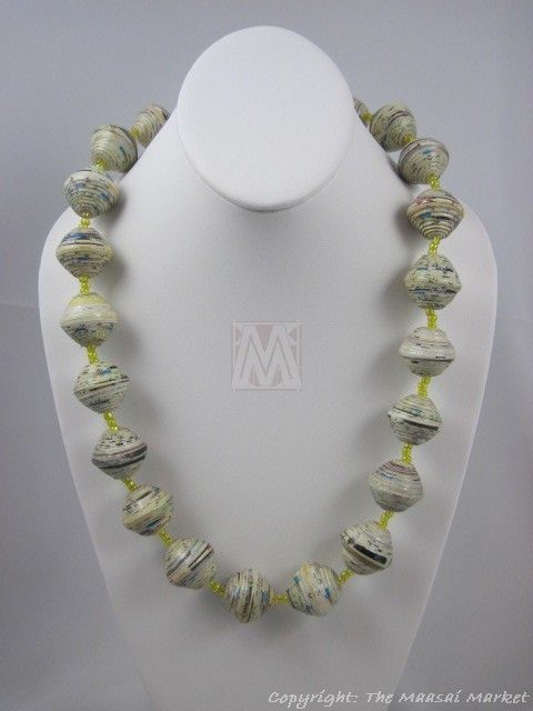 Maasai Market African Kenya Handmade Recycled Paper Beads Necklace 