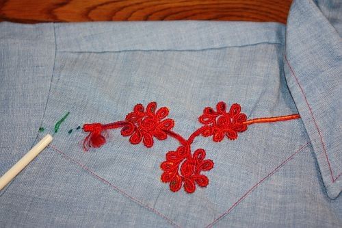   vtg 70s Embroidered Chambray WESTERN pearl snap shirt * COWBOY  