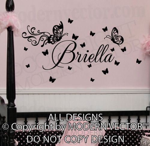 Butterfly Personalized Name Vinyl Wall Decal Lettering Nursery Girls 