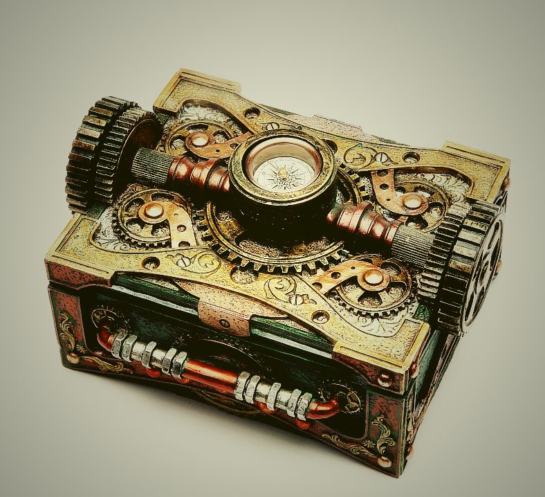 Item COL. COLONEL FIZZIWIGS STEAMPUNK JEWELRY BOX w/COMPASS MACHINE 