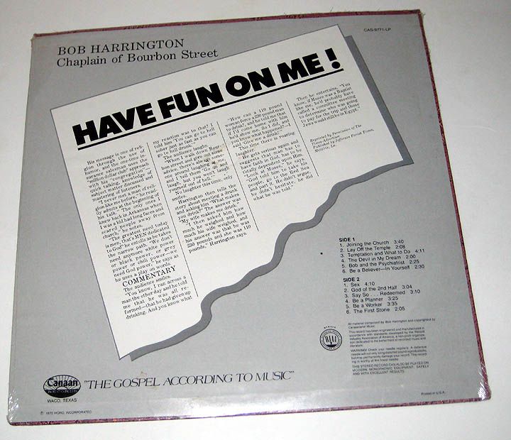 SEALED Bob Harrington HAVE FUN ON ME Canaan  