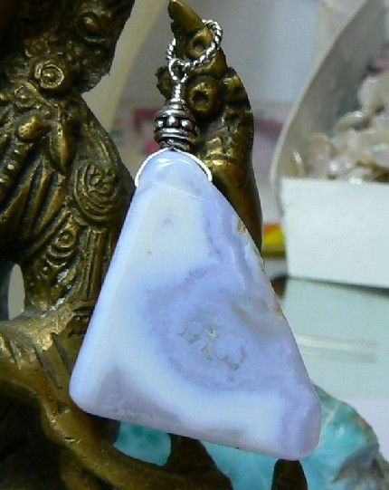 BABY GEL BLUE CHALCEDONY STALACTITE 925 SILVER PENDANT  