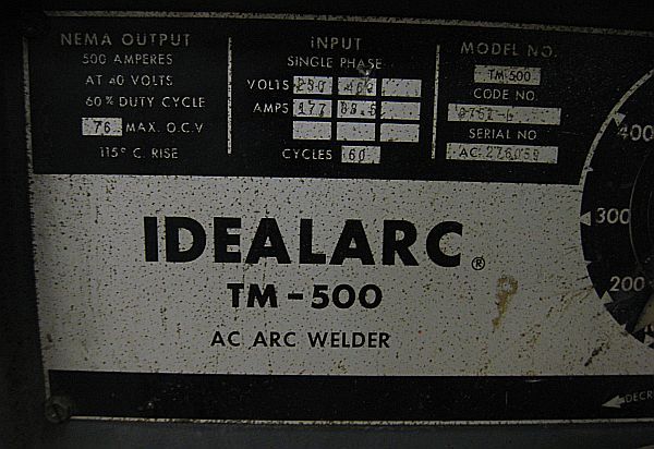 Lincoln Idealarc TM 500 AC Arc Welder Stick 500A  