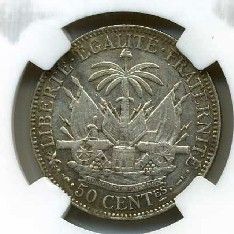 Haiti 50 Centimes 1895,.835 Silver.GradeAU 55.CertifiedNGC.