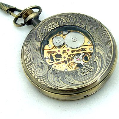 Bronze 12 Constellation Carve Skeleton Men Pocket Watch  