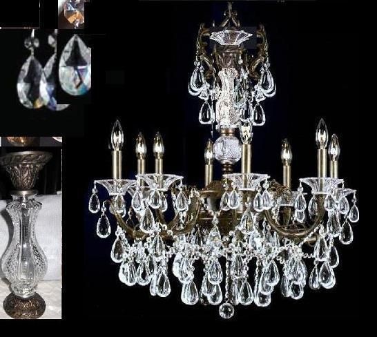 Chandelier Bronze W27H30 Teardrop Crystals 8 LIGHT  