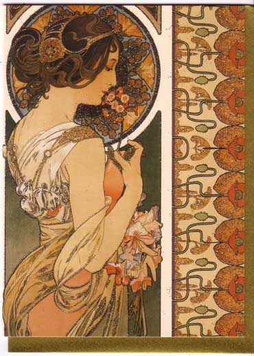 ALPHONSE MUCHA 5 Greeting Cards Assortment GLITTER New  