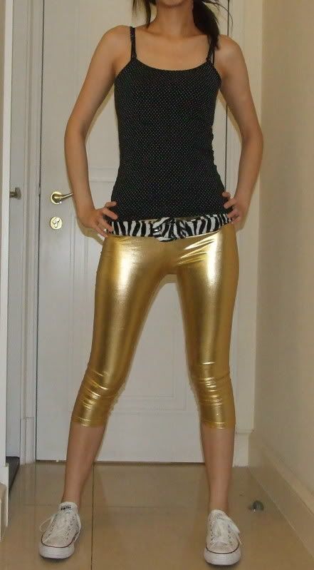 shiny metallic gold cyber leggings tight pants rock 158  
