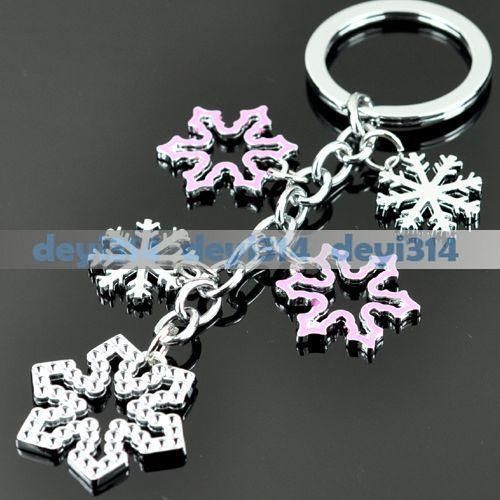 KEYCHAiN Snowflake Silvery KEYRING 5 PENDANT KEYFOB 554  