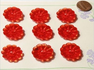 12 VTG CLEAR RED DEPRESSION FLOWER GLASS BUTTONS 22 mm  