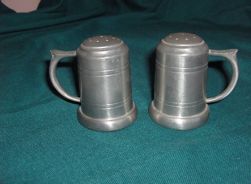 Vintage Preisner Pewter Handled Steins Salt Pepper Shak  