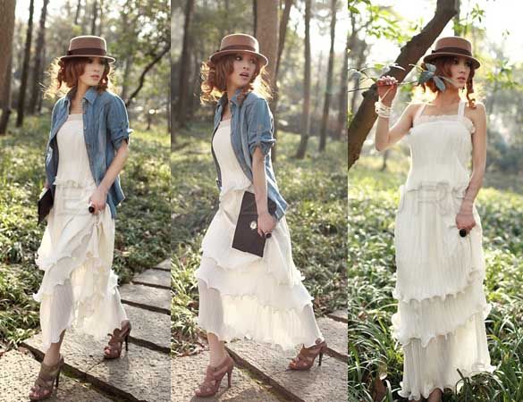 New Elegant Stylish Chiffon Loose long Suspender Dress  