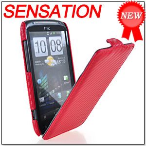 CARBON FIBRE FLIP HARD BACK CASE COVER + SCREEN FOR HTC SENSATION 4G 