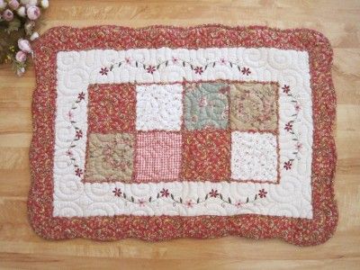 Country Flower Embroidery Patch Quilted Cotton Mat Rug  