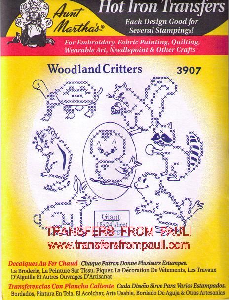 Woodland Critters Hand Cross stitch Embroidery Hot Iron on Transfers