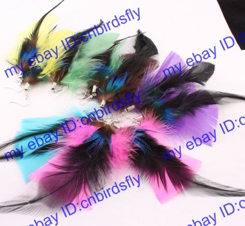 5Pairs 144Choice Handmade Pheasant Fashion long feather earrings 