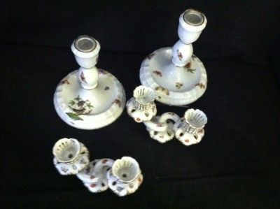 PAIR OF HEREND ROTHSCHILD BIRD PORCELAIN CANDELABRAS  