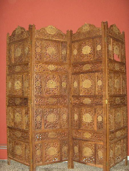 Vintage Hand Carved Teak Wood Screen Room Divider  