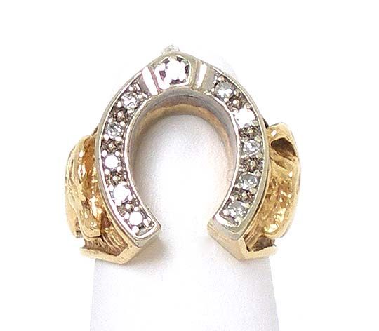 VINTAGE 2 T 14K GOLD & DIAMONDS HORSE SHOE RING  