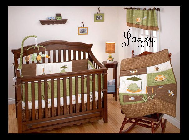 NEW NoJo Froggy Friends Crib Set. 4 pc. Turtle Frog Brown Green Yellow 