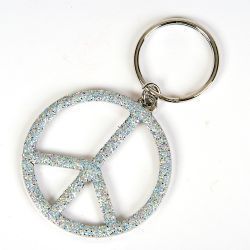 Glitter Peace Sign Keychain   Novelty Key Ring  