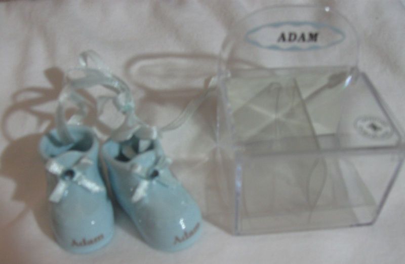 Russ Berrie Genuine Porcelain Baby Booties Blue ADAM New In Box 