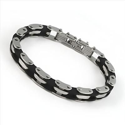 Handsome Mens Stainless Steel Rubber Bracelet 8.26  