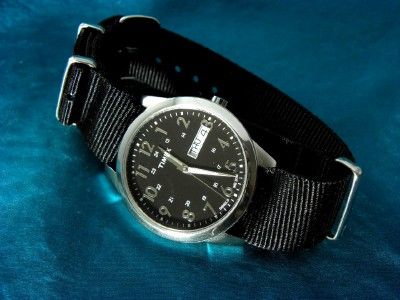   LOOK MENS 24 HR BLACK FACED DIAL WATCH WITH G 10 MILITARY STRAP  