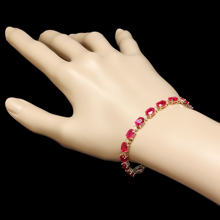 9850 CERTIFIED 14K YELLOW GOLD 19.00CT RUBY 0.80CT DIAMOND BRACELET 