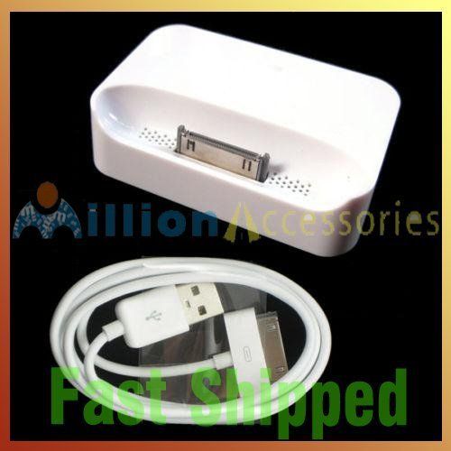 New Dock Charger + USB Data Cable For Apple iPhone 4 4S 4G White Fast 