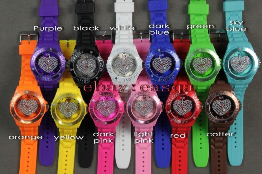 PCS lot top brand 13 colors ice LOVE HEART watch fashion jelly watch 