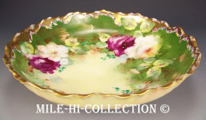 LOBA PICKARD ARTIST H PAINTED ROSES 10 FOOTED BOWL SYRACUSE CHINA 