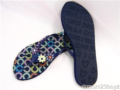 New Coach Kerrie Signature Flip Flop Sandal Navy Blue 6  