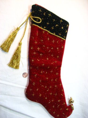 Beautiful Holiday Stocking   Red & Hunter w/Gold NIP  