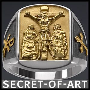 BISHOP RING JESUS MARY JOHN RING SILVER 24K GOLD PLATED  